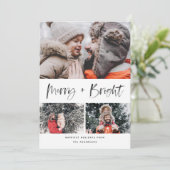 Cartes Pour Fêtes Annuelles Merry and Bright Modern Brush Script Collage Photo (Debout devant)