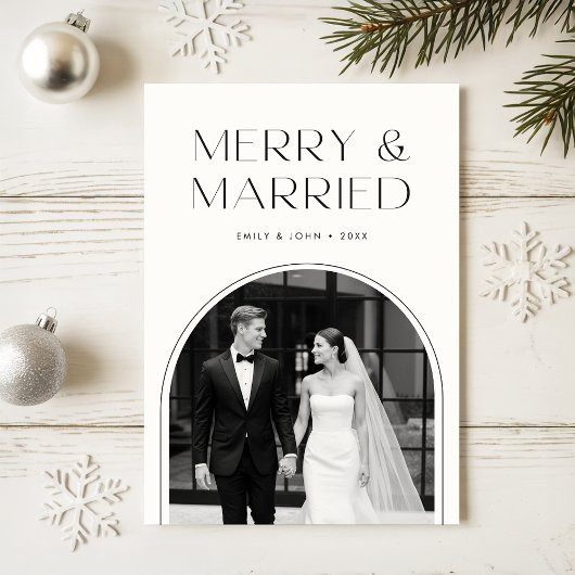 Cartes Pour Fêtes Annuelles Merry And Married Black And White Photo Christmas