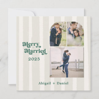 Cartes Pour Fêtes Annuelles Merry and Married Cadre Photo de Mariage Dessiné à