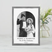 Cartes Pour Fêtes Annuelles Merry and Married Newlywed Photo Black White Plaid (Debout devant)