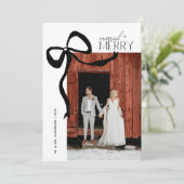 Cartes Pour Fêtes Annuelles Merry and Married Script Photo Christmas Bow (Debout devant)