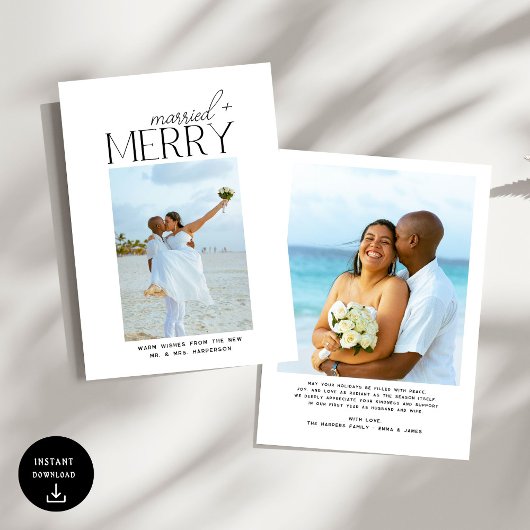 Cartes Pour Fêtes Annuelles Merry and Married Script Photo Christmas Newlyweds