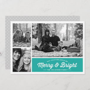 Cartes Pour Fêtes Annuelles Merry & Bright 3 Photo Salutation Turquoise de vac