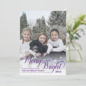Cartes Pour Fêtes Annuelles Merry & Bright Calligraphie Écriture Violet Photo (Debout devant)