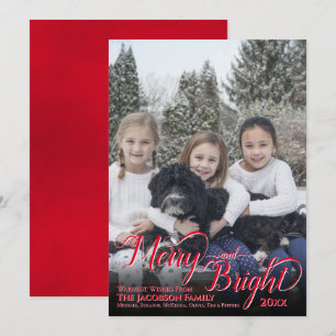 Cartes Pour Fêtes Annuelles Merry & Bright Calligraphie Script Rouge Photo
