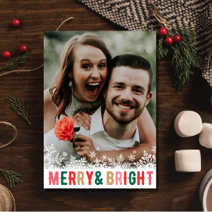 Cartes Pour Fêtes Annuelles Merry Bright Couple's Snowflake Photo de Christmas
