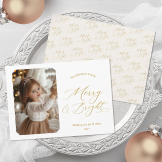 Cartes Pour Fêtes Annuelles Merry & Bright Elegant Gold Script Christmas Photo