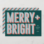 Cartes Pour Fêtes Annuelles Merry + Bright Marquee Holiday Card - Vert (Devant / Derrière)