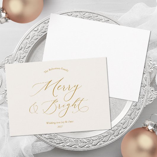 Cartes Pour Fêtes Annuelles Merry & Bright Minimalist Gold Script Christmas