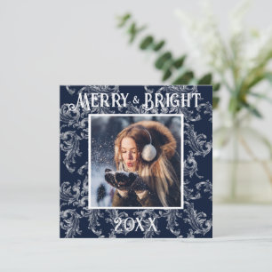 Cartes Pour Fêtes Annuelles Merry & Bright Photo Bleu Nuit Vintage
