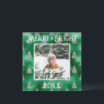 Cartes Pour Fêtes Annuelles Merry & Bright Photo Pailleté Métallisé<br><div class="desc">Typographie Merry & Bright.  Faux vert métallisé avec des sapins pailletés argentés et votre photo préférée au centre.  Personnalisez avec votre message et votre nom au verso.  La carte de vœux de Noël parfaite.</div>