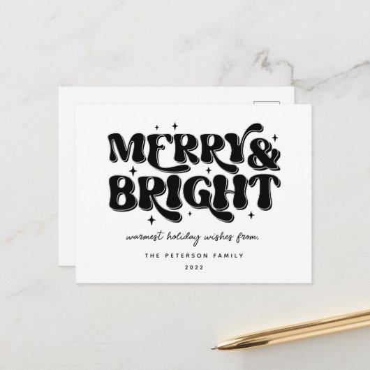 Cartes Pour Fêtes Annuelles Merry & Bright Retro (Devant/Arrière en situation)