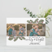Cartes Pour Fêtes Annuelles Merry Bright Retro 2 photo Moderne Pine Branches (Debout devant)