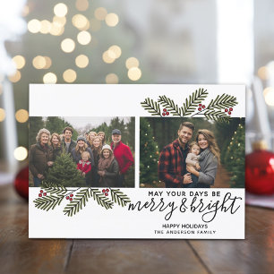 Cartes Pour Fêtes Annuelles Merry Bright Retro 2 photo Noël Pine Branches