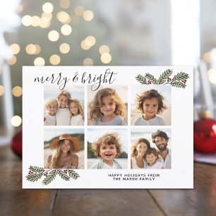 Cartes Pour Fêtes Annuelles Merry Bright Retro 6 photo Noël Pine Branches