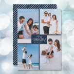 Cartes Pour Fêtes Annuelles Merry Christmas 4 Photo Collage Navy Blue<br><div class="desc">Your last name and the greeting Merry Christmas and Happy New Year in chic lettering on navy blue with your favorite 4 photo collage on the front and your first names on the back of this holiday greeting cards. MORE COLORS in our store. The Live Design Service can help you...</div>
