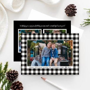 Cartes Pour Fêtes Annuelles Merry Christmas Black White Buffalo Plaid Photo