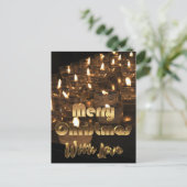 Cartes Pour Fêtes Annuelles Merry Christmas Candles Gold Typographie (Debout devant)