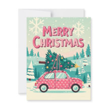 Merry Christmas Card With Vintage Car