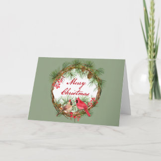 Cartes Pour Fêtes Annuelles Merry Christmas Cardinals on a wreath Holiday card