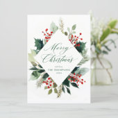 Cartes Pour Fêtes Annuelles Merry Christmas Elegant Greenery Botanical (Debout devant)