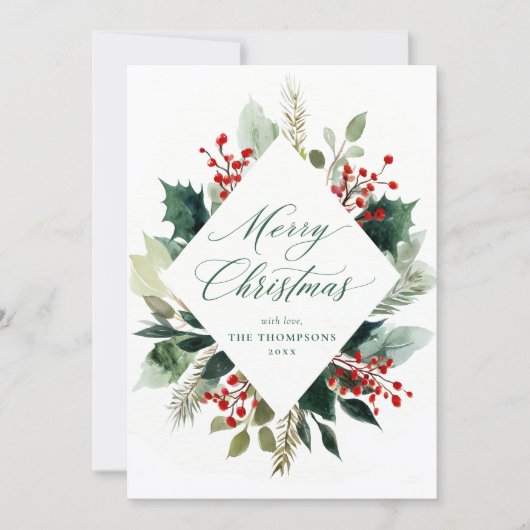 Cartes Pour Fêtes Annuelles Merry Christmas Elegant Greenery Botanical (Devant)