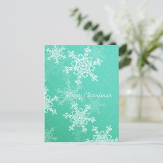 Cartes Pour Fêtes Annuelles Merry Christmas Emerald White Snowflake Minimalist (Debout devant)