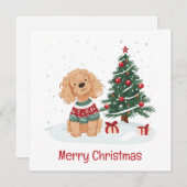 Cartes Pour Fêtes Annuelles Merry Christmas Goldendoodle Dog (Devant / Derrière)