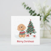 Cartes Pour Fêtes Annuelles Merry Christmas Goldendoodle Dog (Debout devant)