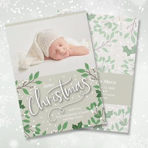 Cartes Pour Fêtes Annuelles Merry Christmas Greenery Photo Birth Announcements