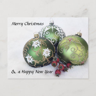 Cartes Pour Fêtes Annuelles Merry Christmas & Happy New Year bauble Postcard