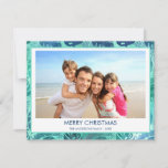 CARTES POUR FÊTES ANNUELLES MERRY CHRISTMAS HAWAIIAN TROPICAL BEACH PHOTO<br><div class="desc">Blue and Green Turquoise incandescent Faux Foil Merry Christmas Hawaiian Tropical Palm Leaf Family Photo Christmas Holiday Card. The picture and familiy name can be replaced on this simple beach or coastal vacation Christmas Family Photo Card.</div>