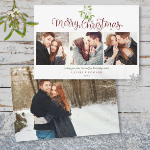 Cartes Pour Fêtes Annuelles Merry Christmas Mistletoe Modern Couples 4 Photo