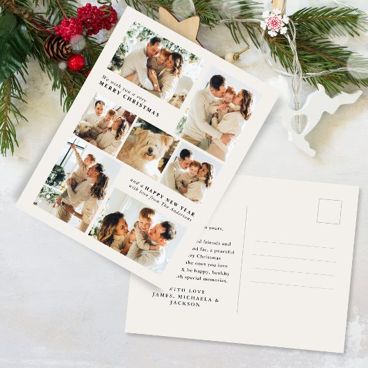 Cartes Pour Fêtes Annuelles Merry Christmas Modern 7-Photo Collage