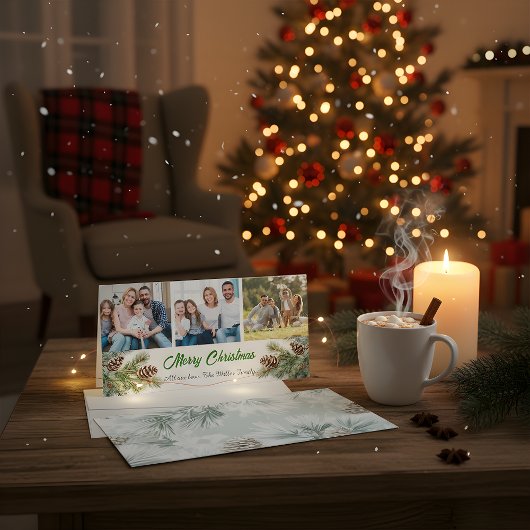 Cartes Pour Fêtes Annuelles Merry Christmas Modern Pineneedle 3 Photo Collage