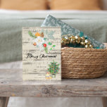 Cartes Pour Fêtes Annuelles Merry Christmas Music Paper Winter Greeting Season<br><div class="desc">Old Themed stylish Greeting card with Music notes paper,  winter flowers and greenery,  christmas tree and gifts with wording "Merry Christmas" in Beige,  Green,  Red,  White and Black colors.</div>