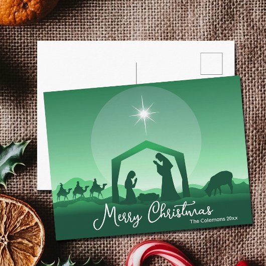 Cartes Pour Fêtes Annuelles Merry Christmas Nativity Scene Green Religious