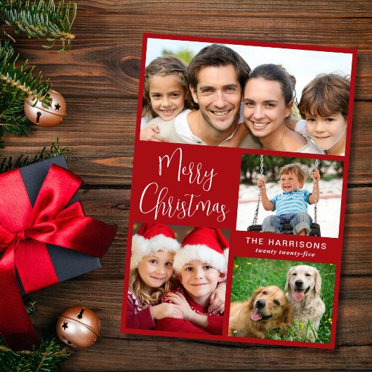 Cartes Pour Fêtes Annuelles Merry Christmas Photo Collage Red