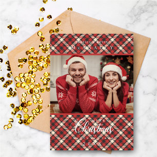 Cartes Pour Fêtes Annuelles Merry Christmas Red Tartan Plaid Photo Family