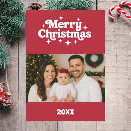 Cartes Pour Fêtes Annuelles Merry Christmas red white retro photo card