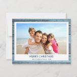 CARTES POUR FÊTES ANNUELLES MERRY CHRISTMAS RUSTIC BEACH WOOD PHOTO<br><div class="desc">Rustic Blue Wood Coastal Beach Family Photo Christmas Holiday Card. The picture and familiy name can be replaced on this simple beach or coastal vacation Christmas Family Photo Card.</div>