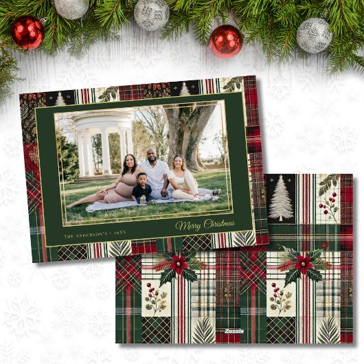 Cartes Pour Fêtes Annuelles Merry Christmas Rustic Plaid Custom Photo 