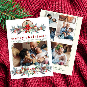 Cartes Pour Fêtes Annuelles Merry Christmas rustic red floral family collage