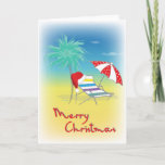 Cartes Pour Fêtes Annuelles Merry Christmas, Santa Hat, Palm Tree Beach<br><div class="desc">Fun and colorful Merry Christmas with Santa Hat,  Palm Tree,  Beach Chair and Umbrella Illustration by Inge Lewis. Find more matching items at the ingeinc.com store.</div>