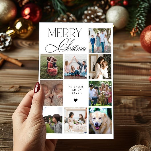 Cartes Pour Fêtes Annuelles Merry Christmas script 9 photo collage Christmas