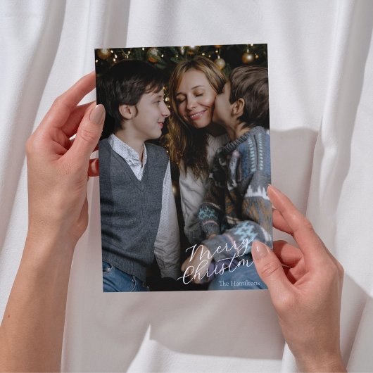 Cartes Pour Fêtes Annuelles Merry Christmas Script Photo Navy