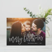 Cartes Pour Fêtes Annuelles Merry Christmas Silver Script Photo Overlay (Debout devant)