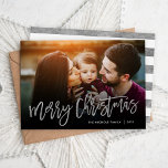 Cartes Pour Fêtes Annuelles Merry Christmas Silver Script Photo Overlay<br><div class="desc">Affordable custom printed Christmas photo cards with simple templates for customization. This stylish modern design features faux silver foil script Merry Christmas typography overlaid on your full bleed photo. Personalize it with your photos, family name, the year or other custom text. Please note that the faux foil is part of...</div>