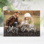 Cartes Pour Fêtes Annuelles Merry Christmas Snow Photo<br><div class="desc">Celebrate the holidays with this chic Christmas card featuring modern script and snowfall.</div>