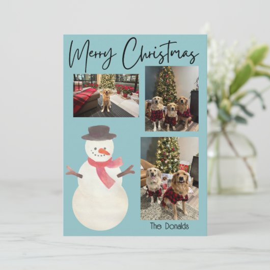 Cartes Pour Fêtes Annuelles Merry Christmas Snowman Photo Card (Debout devant)